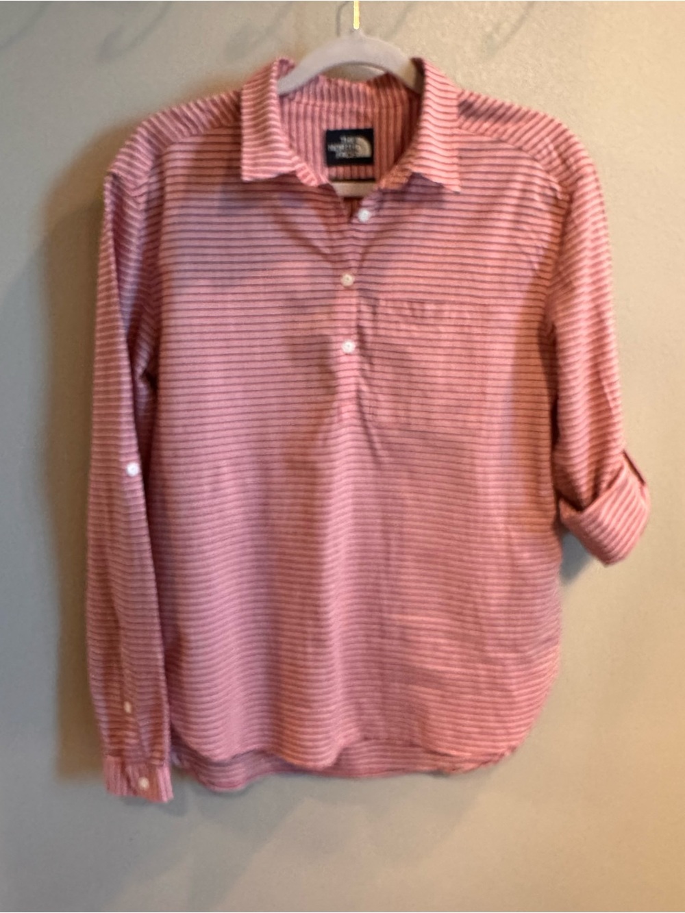 The North Face Pink Blue White Striped Button Polo Tunic Size Small